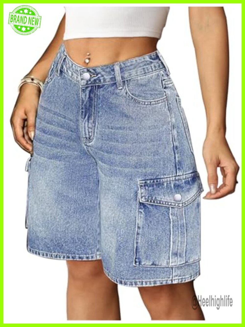 Baggy Bermuda Cargo Jorts 9in Inseam Stretchy Denim Wide Leg Shorts